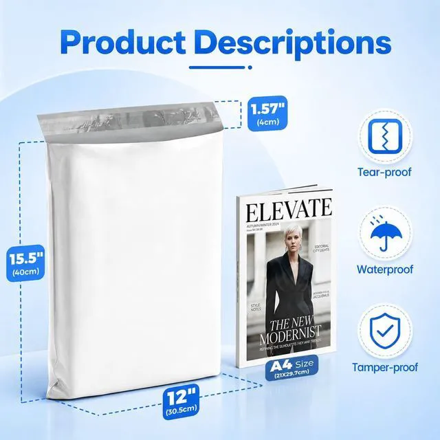 Alt view image 2 of 7 - Poly Mailers 12x15.5 500pcs Bulk Shipping Bags for Business White Self Seal Waterproof Shipping Envelopes Mailers Poly Bags, Thick Mailing Packaging Bags for Online Sellers Shipping Clothes