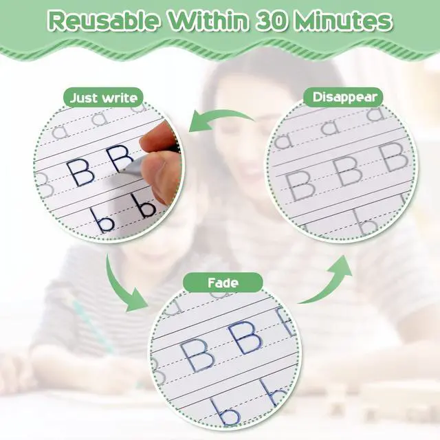 Alt view image 3 of 6 - Magical Handwriting Workbooks Handwriting Practice Magic Copybook, Handwriting Aid Magic Pen Reusable Copybook Grooves Template Design for Children (6)