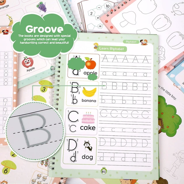 Alt view image 6 of 6 - Magical Handwriting Workbooks Handwriting Practice Magic Copybook, Handwriting Aid Magic Pen Reusable Copybook Grooves Template Design for Children (6)