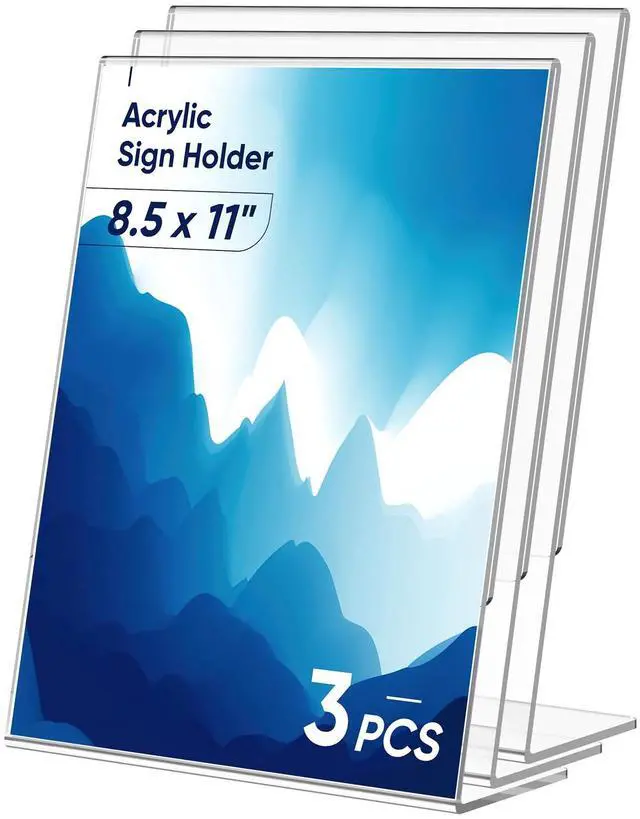 Main image of 3 Pack Acrylic Sign Holder 8.5x11 Inches, L-Shape Flyer Holder Stand Clear Display Holder, Menu Display Stand, Table Paper Holder, Plastic Sign Display Stand for Restaurants, Store, Office