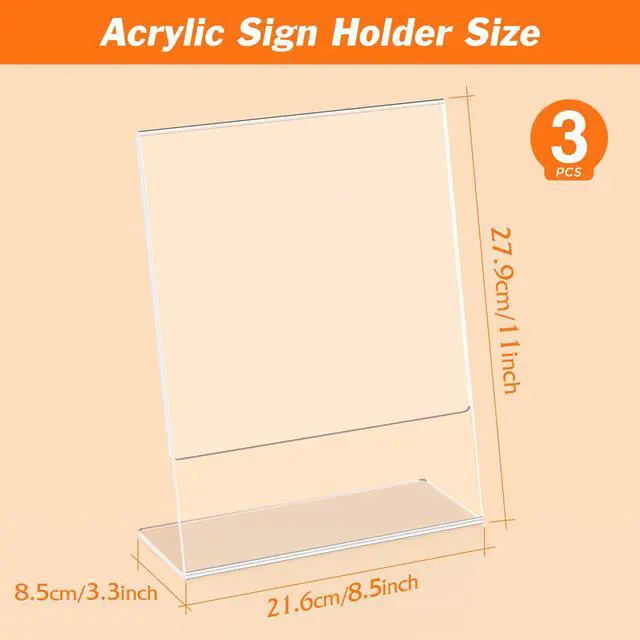 Alt view image 2 of 7 - 3 Pack Acrylic Sign Holder 8.5x11 Inches, L-Shape Flyer Holder Stand Clear Display Holder, Menu Display Stand, Table Paper Holder, Plastic Sign Display Stand for Restaurants, Store, Office
