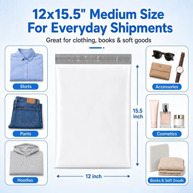 Alt view image 5 of 7 - Poly Mailers 12x15.5 500pcs Bulk Shipping Bags for Business White Self Seal Waterproof Shipping Envelopes Mailers Poly Bags, Thick Mailing Packaging Bags for Online Sellers Shipping Clothes