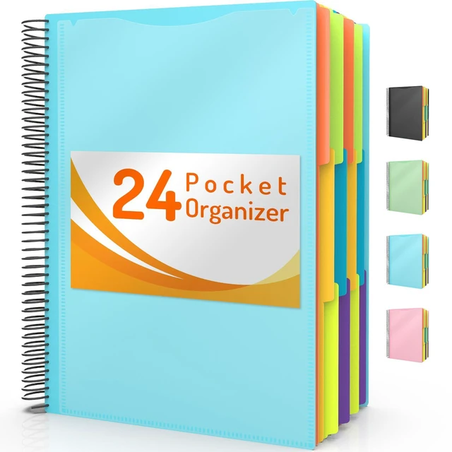 Main image of 24 Pocket Project Organizer, 1/3-cut Tab Binder Organizer with Sticky Labels, Multi Pocket Folder with Zipper Pouch, Folder Binder Spiral Pocket Notebook, Office Supplies, Letter Size, Blue