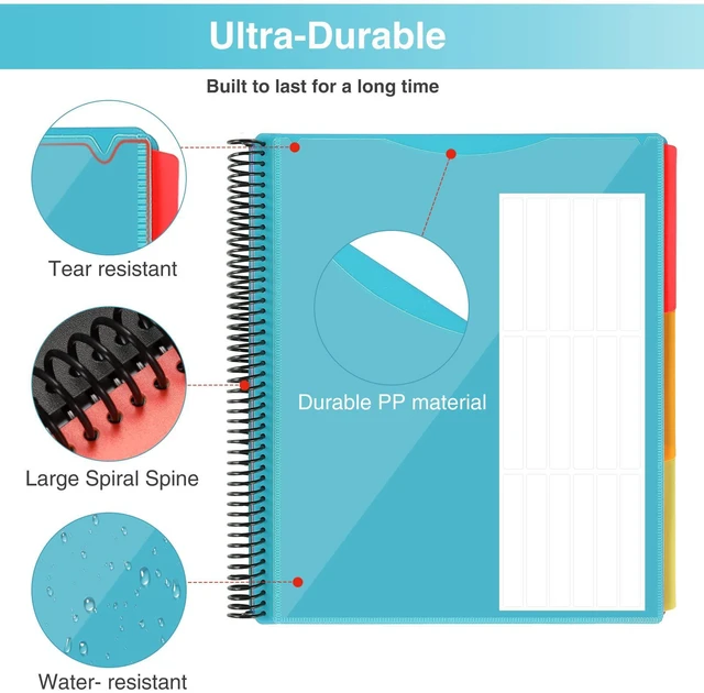 Alt view image 3 of 7 - 24 Pocket Project Organizer, 1/3-cut Tab Binder Organizer with Sticky Labels, Multi Pocket Folder with Zipper Pouch, Folder Binder Spiral Pocket Notebook, Office Supplies, Letter Size, Blue