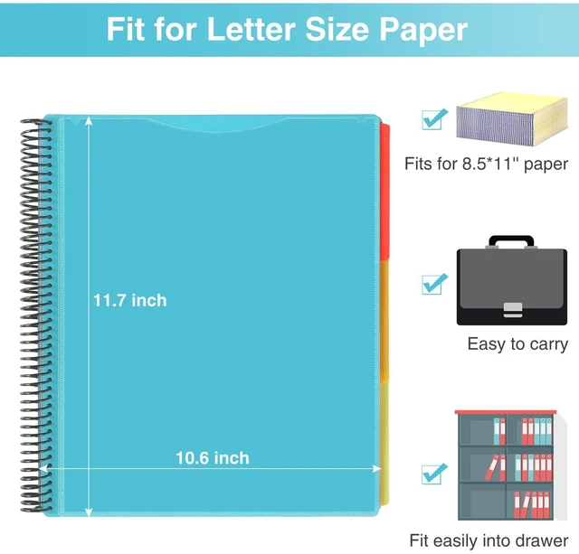 Alt view image 6 of 7 - 24 Pocket Project Organizer, 1/3-cut Tab Binder Organizer with Sticky Labels, Multi Pocket Folder with Zipper Pouch, Folder Binder Spiral Pocket Notebook, Office Supplies, Letter Size, Blue