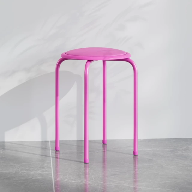 Alt view image 2 of 7 - 6-Piece Stacking Stools, 17 Inch Standard Height, Padded Seat & Steel Legs, Portable Stackable Decoration Stools for School Classroom and Office Use, Pink