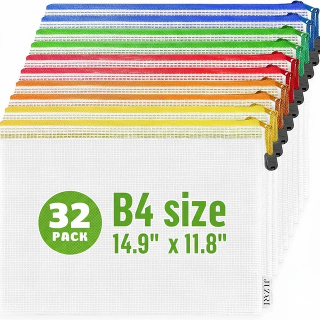 Main image of 32 Pack Large Mesh Zipper Pouch B4 (12x15in) - Game Bags for Puzzle and Toy Storage Bags - Board Game Storage Zip Plastic Mesh Bags for Toys & Playroom Organization and Storage Zippered Pouches Folder