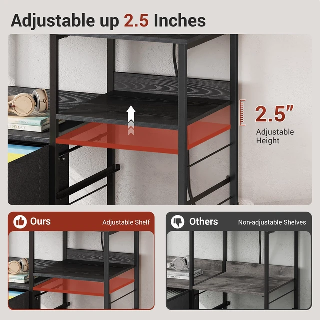 Alt view image 7 of 7 - 3 Drawer Mobile File Cabinet, Fabric Lateral Filing Cabinet, Black Rolling Printer Stand with Charging Station &Storage Shelf, fits A4 or Letter Size, Adjustable Shelf for Home Office