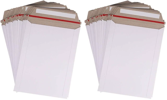 Main image of 200 Pack 6X8 inch Self Seal Photo Document Mailers Stay Flat White Cardboard Envelopes White Photography Mailers for CD, Photos, Document