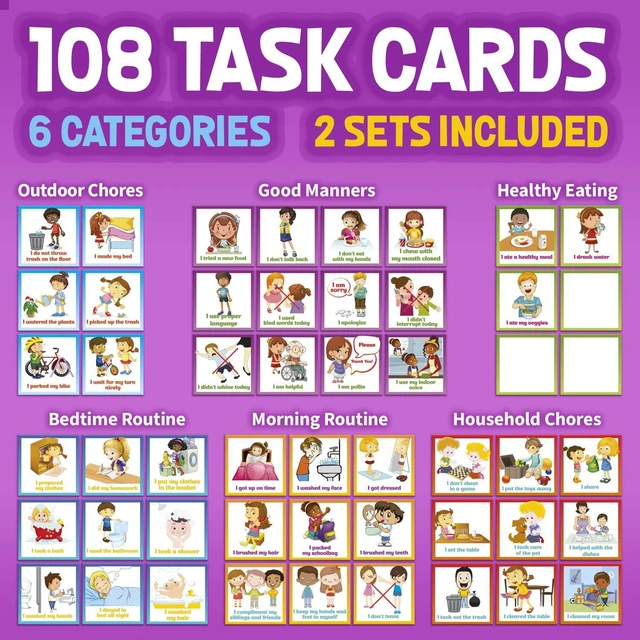 Alt view image 4 of 6 - Chore Chart for Multiple Kids, Behavior Incentive for at Home, Dry Erase, and Magnetic Board for 2 Kids, Includes 54 Task Cards