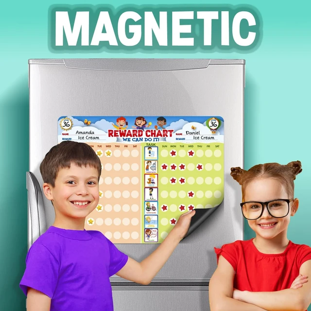 Alt view image 6 of 6 - Chore Chart for Multiple Kids, Behavior Incentive for at Home, Dry Erase, and Magnetic Board for 2 Kids, Includes 54 Task Cards