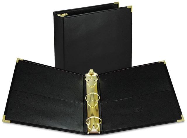 Main image of Classic Collection Leather 3 Ring Binder, Executive Presentation Portfolio, 2 Inch (Holds 425 Sheets), Brass Round Ring, Black