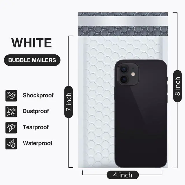 Alt view image 2 of 7 - Bubble Mailers 4x8" White 50 Pack Usable Size 4x7" Padded Envelopes Opaque Self Seal Adhesive Waterproof Boutique Padded Envelopes for Jewelry Makeup Small Bubble Mailers for Trading Cards #000