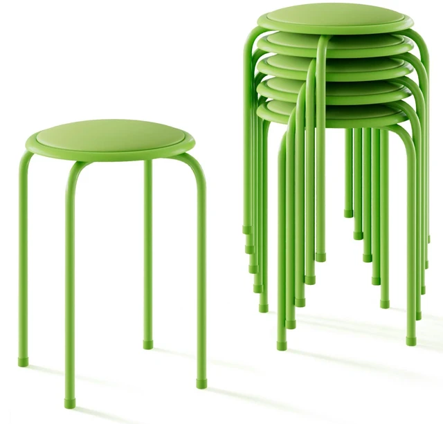 Main image of 6-Piece Stacking Stools, 17 Inch Standard Height, Padded Seat & Steel Legs, Portable Stackable Decoration Stools for School Classroom and Office Use, Green