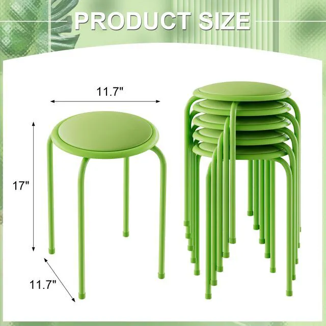 Alt view image 3 of 7 - 6-Piece Stacking Stools, 17 Inch Standard Height, Padded Seat & Steel Legs, Portable Stackable Decoration Stools for School Classroom and Office Use, Green