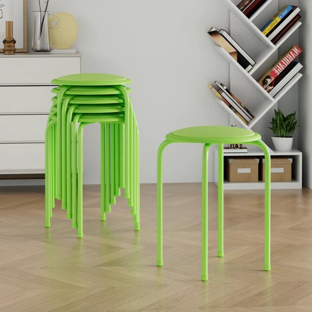 Alt view image 4 of 7 - 6-Piece Stacking Stools, 17 Inch Standard Height, Padded Seat & Steel Legs, Portable Stackable Decoration Stools for School Classroom and Office Use, Green