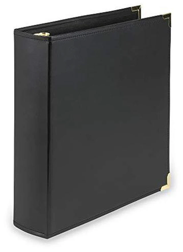 Alt view image 3 of 4 - Classic Collection Leather 3 Ring Binder, Executive Presentation Portfolio, 2 Inch (Holds 425 Sheets), Brass Round Ring, Black