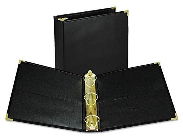 Alt view image 4 of 4 - Classic Collection Leather 3 Ring Binder, Executive Presentation Portfolio, 2 Inch (Holds 425 Sheets), Brass Round Ring, Black