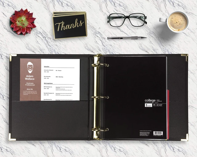 Alt view image 2 of 4 - Classic Collection Leather 3 Ring Binder, Executive Presentation Portfolio, 2 Inch (Holds 425 Sheets), Brass Round Ring, Black