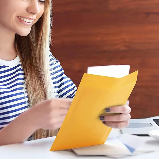 Alt view image 5 of 6 - Kraft Bubble Mailers 4x8 Inch 100 Pcs,Small Self-Sealing Mail Shipping Bags,Yellow Padded Envelopes #000