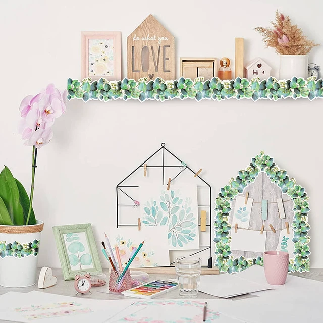 Alt view image 5 of 7 - 98Ft Eucalyptus Green Bulletin Board Borders Classroom Border Trim Die-Cut Greenery Border Decor for Chalkboard, Desks, Photo Wall Display, Back to School Decor for Home, Classroom & Office