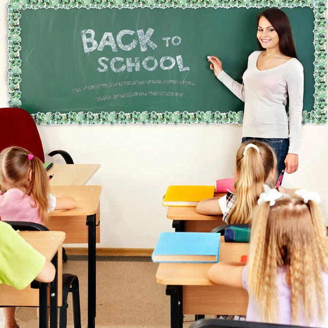 Alt view image 3 of 7 - 98Ft Eucalyptus Green Bulletin Board Borders Classroom Border Trim Die-Cut Greenery Border Decor for Chalkboard, Desks, Photo Wall Display, Back to School Decor for Home, Classroom & Office