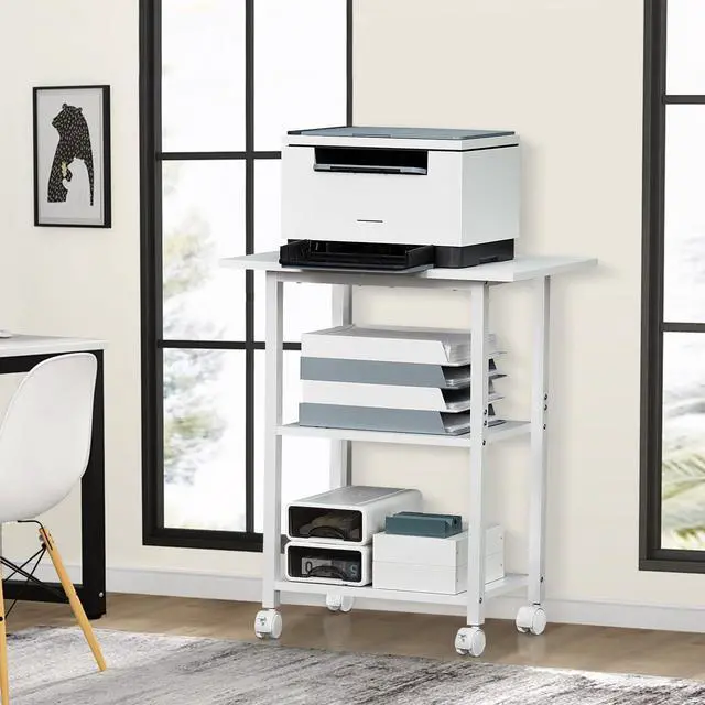 Alt view image 7 of 7 - 3-Tier Printer Stand, Industrial Rolling Printer Table with Storage Rustic Brown Mobile Printer Cart Holder for Home Office, Lockable Wheels, Open Storage Shelf, Metal frame