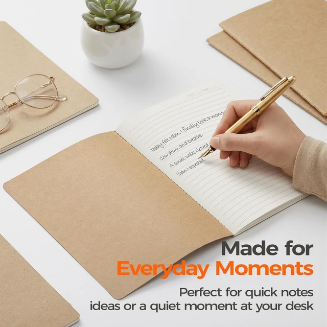 Alt view image 6 of 7 - 100 Pack Kraft Notebooks Bulk A5, 60 Pages Lined Ruled Journals, 8.3x5.5 In 80gsm Cream Paper, Natural Kraft Cover, Composition Style For School Programs, Offices, Events & Institutional Supply