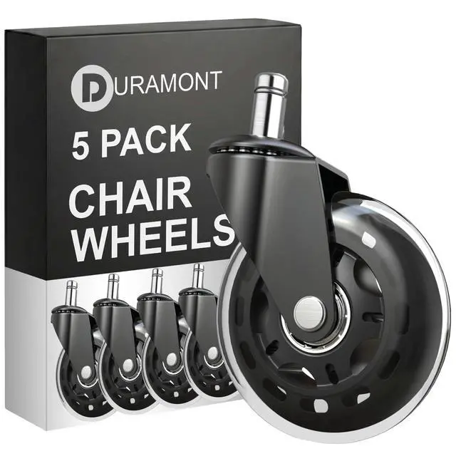 Main image of Office Chair Wheels - Set of 5 Rollerblade-Style Caster Wheels, Smooth & Quiet Rolling, Protects Hardwood Floors & Carpets, Universal Fit, Durable and Long-Lasting - Clear