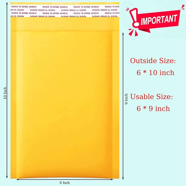 Alt view image 2 of 6 - Kraft Bubble Mailers 6x10 Inch 100 Pcs,Small Self-Sealing Mail Shipping Bags,Yellow Padded Envelopes #0