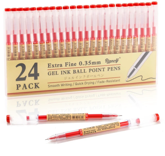 Main image of Japanese Style Red Gel Ink Pens, 0.35mm Extra Fine Point, No Smudge Quick Drying, Japanese Ink Pen for Journal Planners, Thin Notebook Paper, Office School Supplies, 24 Pack, Writing Drawing