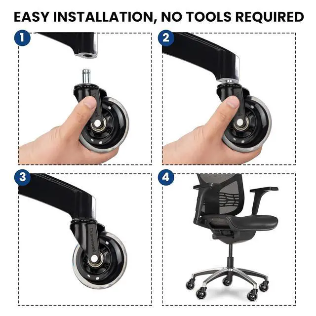 Alt view image 3 of 7 - Office Chair Wheels - Set of 5 Rollerblade-Style Caster Wheels, Smooth & Quiet Rolling, Protects Hardwood Floors & Carpets, Universal Fit, Durable and Long-Lasting - Clear
