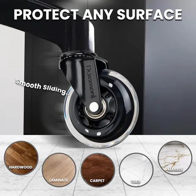 Alt view image 4 of 7 - Office Chair Wheels - Set of 5 Rollerblade-Style Caster Wheels, Smooth & Quiet Rolling, Protects Hardwood Floors & Carpets, Universal Fit, Durable and Long-Lasting - Clear