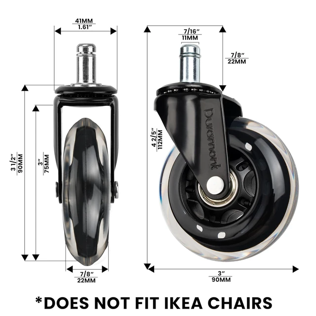 Alt view image 6 of 7 - Office Chair Wheels - Set of 5 Rollerblade-Style Caster Wheels, Smooth & Quiet Rolling, Protects Hardwood Floors & Carpets, Universal Fit, Durable and Long-Lasting - Clear