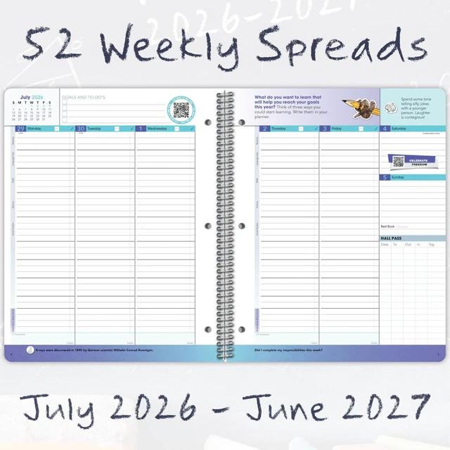 Alt view image 2 of 7 - Student Planner 2026-2027 Middle & High Matrix, 8.5" x 11" Kids Planner, Large, With Subject Blocks, Monthly Planning, Now - June 2027, High Quality Paper, 144 Full Color Pages
