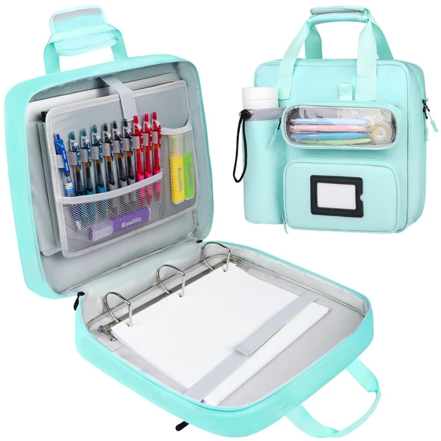 Main image of 3 Inch D-Ring Zipper Binder Bag, 700 Sheet Capacity Multi-Pockets Organizer, 13 Inch Laptop Carrying Case with Bottle Holder& Shoulder Strap for School Office (Blue)