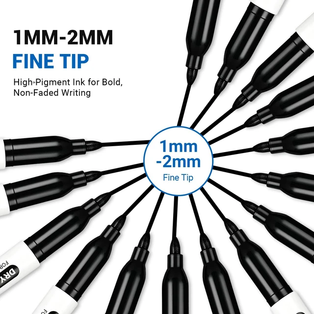 Alt view image 2 of 7 - Black Dry Erase Markers Fine Tip, 30 Pack, 1-2mm Line, Low Odor Easily Erases, Non-Toxic Ink, Whiteboard Markers For Office Teams, Teachers, Classrooms, Training Sessions