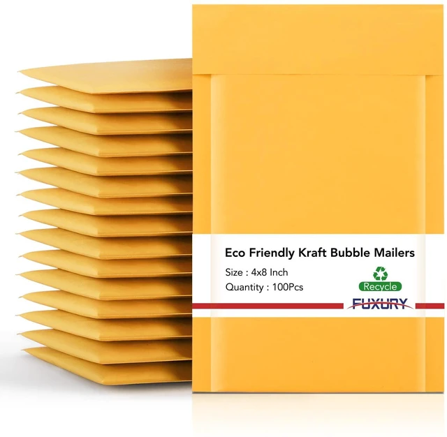 Main image of Kraft Bubble Mailers 4x8" 100 Pack Small Padded Envelopes Usable 4x7 Self seal Bubble Envelopes Waterproof Cushioned Padded Mailers Packaging for Small Business #000 Yellow