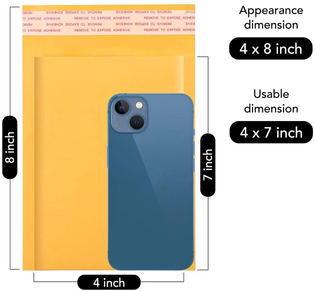 Alt view image 2 of 6 - Kraft Bubble Mailers 4x8" 100 Pack Small Padded Envelopes Usable 4x7 Self seal Bubble Envelopes Waterproof Cushioned Padded Mailers Packaging for Small Business #000 Yellow