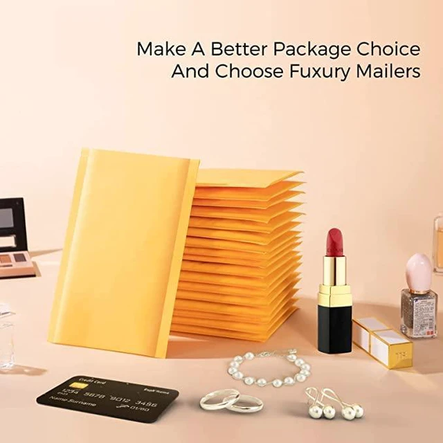 Alt view image 4 of 6 - Kraft Bubble Mailers 4x8" 100 Pack Small Padded Envelopes Usable 4x7 Self seal Bubble Envelopes Waterproof Cushioned Padded Mailers Packaging for Small Business #000 Yellow