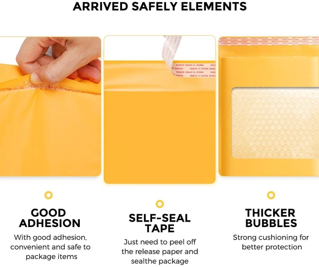 Alt view image 3 of 6 - Kraft Bubble Mailers 4x8" 100 Pack Small Padded Envelopes Usable 4x7 Self seal Bubble Envelopes Waterproof Cushioned Padded Mailers Packaging for Small Business #000 Yellow