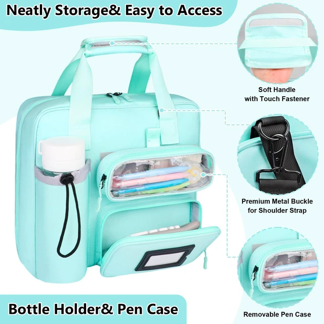 Alt view image 3 of 7 - 3 Inch D-Ring Zipper Binder Bag, 700 Sheet Capacity Multi-Pockets Organizer, 13 Inch Laptop Carrying Case with Bottle Holder& Shoulder Strap for School Office (Blue)