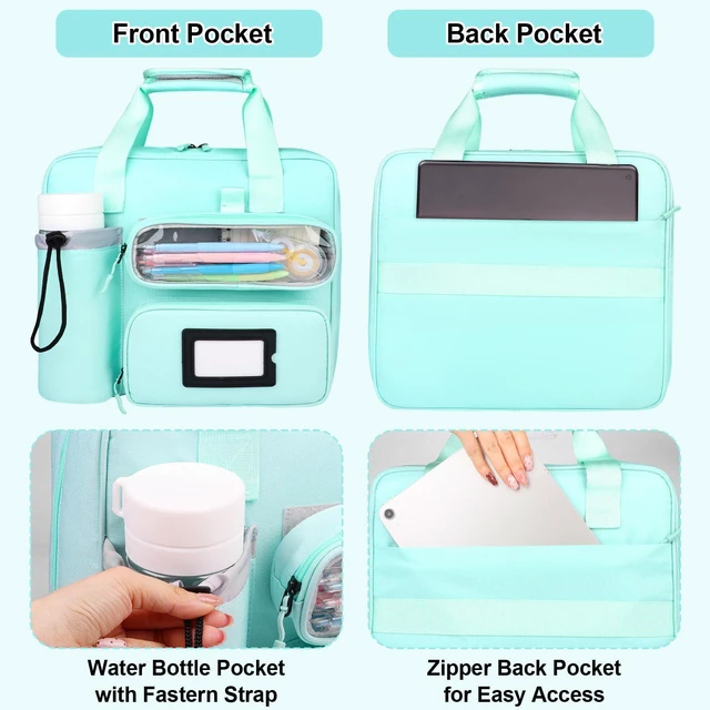 Alt view image 4 of 7 - 3 Inch D-Ring Zipper Binder Bag, 700 Sheet Capacity Multi-Pockets Organizer, 13 Inch Laptop Carrying Case with Bottle Holder& Shoulder Strap for School Office (Blue)