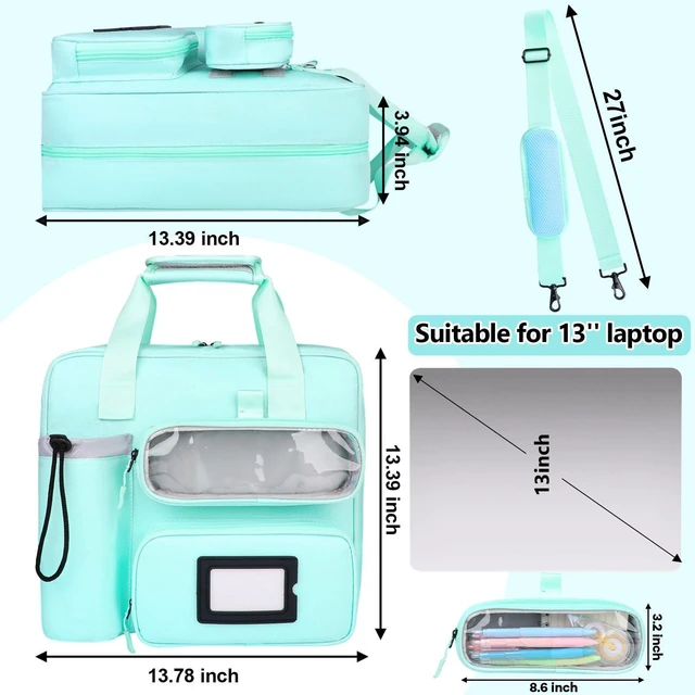 Alt view image 5 of 7 - 3 Inch D-Ring Zipper Binder Bag, 700 Sheet Capacity Multi-Pockets Organizer, 13 Inch Laptop Carrying Case with Bottle Holder& Shoulder Strap for School Office (Blue)