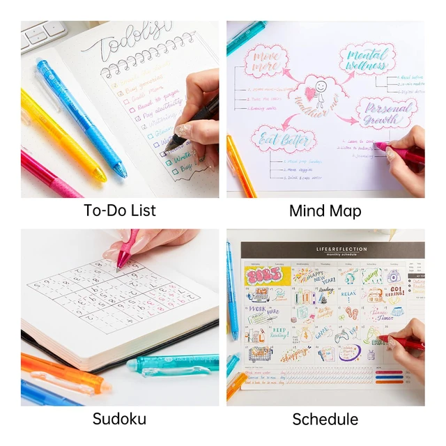 Alt view image 7 of 7 - Erasable Gel Pens, 15 Colors Retractable 0.5mm Fine Point Erasable Pens Clicker for Back to School, Assorted Color Inks, Make Mistakes Disappear for Drawing Writing Planner & Crossword Puzzles