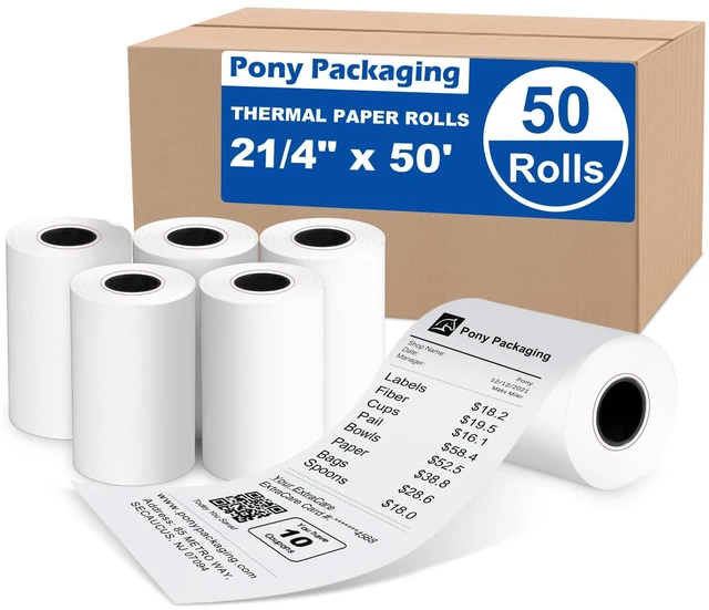 Main image of 2 1/4" x 50' Thermal Receipt Paper Rolls 50 Rolls,BPA Free Receipt Paper