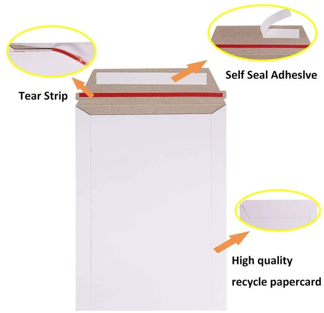 Alt view image 3 of 6 - 100 Pack 9X12 inch Self Seal Photo Document Mailers Stay Flat White Cardboard Envelopes White Photography Mailersfor CD, Photos, Document