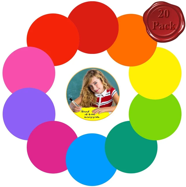 Main image of Colorful Dry Erase Dots Circles for Tables Dry Erase Spots for Desk, 20 Pcs Self-Adhesive, Sticky, Removable Without Glue, Peel and Stick, Reusable, Repositionable, Teachers Must Have for Tabletops
