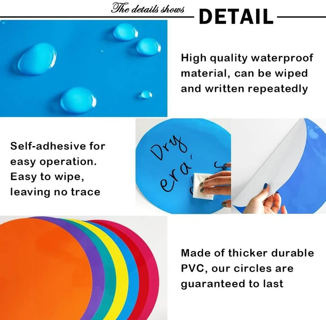 Alt view image 2 of 7 - Colorful Dry Erase Dots Circles for Tables Dry Erase Spots for Desk, 20 Pcs Self-Adhesive, Sticky, Removable Without Glue, Peel and Stick, Reusable, Repositionable, Teachers Must Have for Tabletops