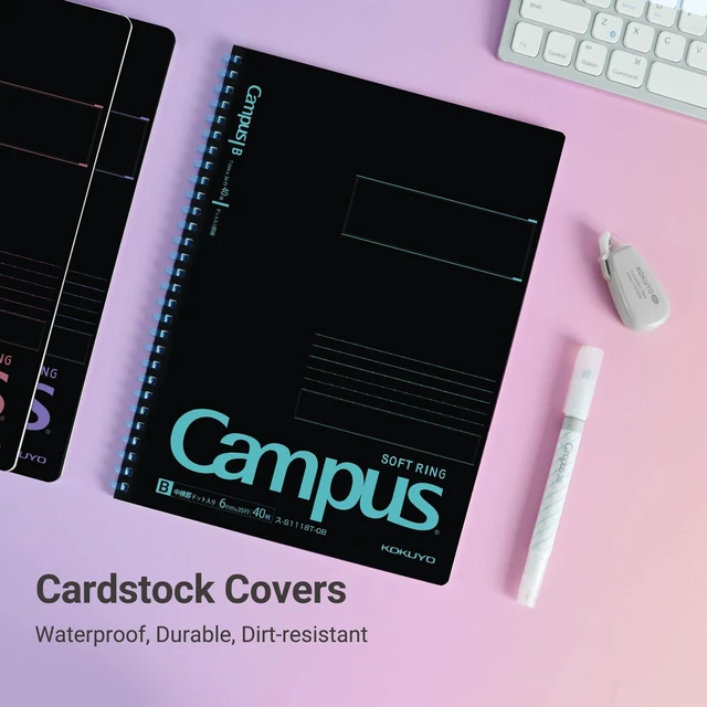 Alt view image 6 of 7 - Spiral Notebook Journal, Black 3 Pack Campus B5 Soft Ring Notebooks with Dotted B 6mm Rule, 40 Sheets, 1 Subject Notebook in Red Purple Green, College Office Note Taking. Japan Import